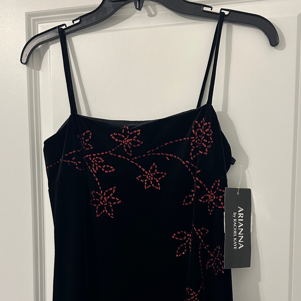 Arianna Black Dress With Red Floral Design